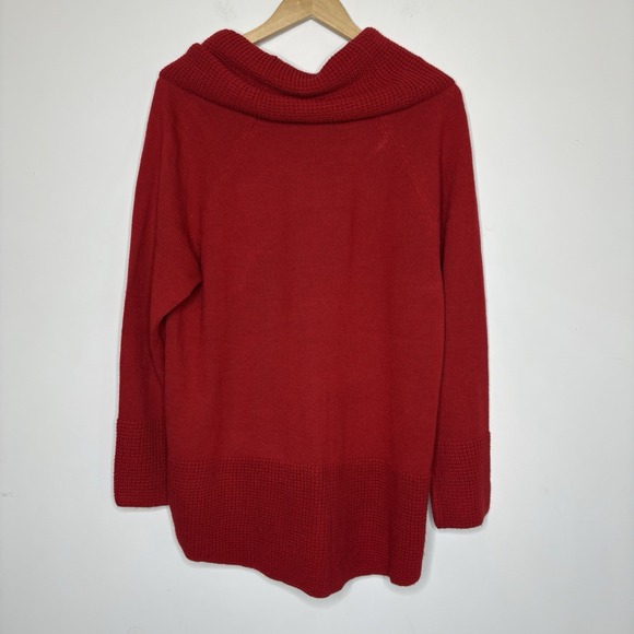 Calvin Klein Sweater Women's XL Cowl Neck Red Soft‎ Acrylic Waffle Knit Chunky - Picture 2 of 8